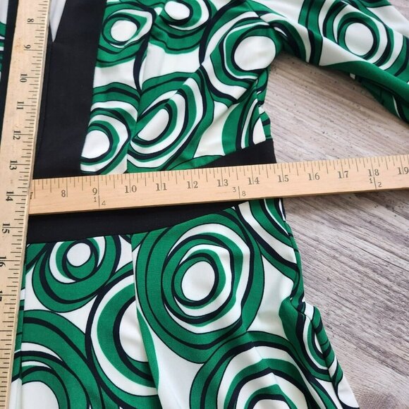 Anne Klein Green Black Circle Abstract Print Midi Keyhole Dress 3/4 Sleeve Sz 6 - Picture 13 of 14